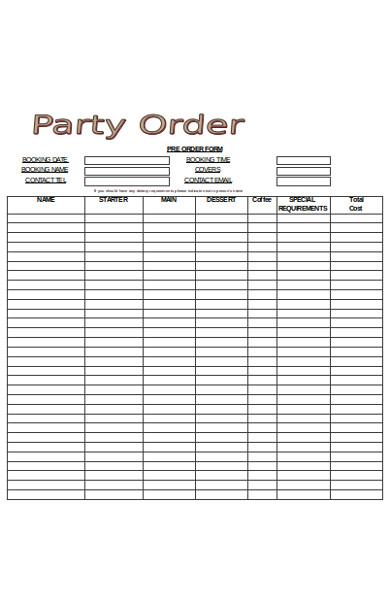 party order form