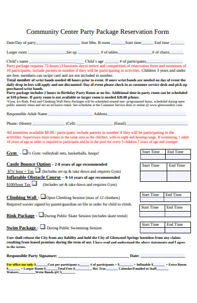 party package reservation form