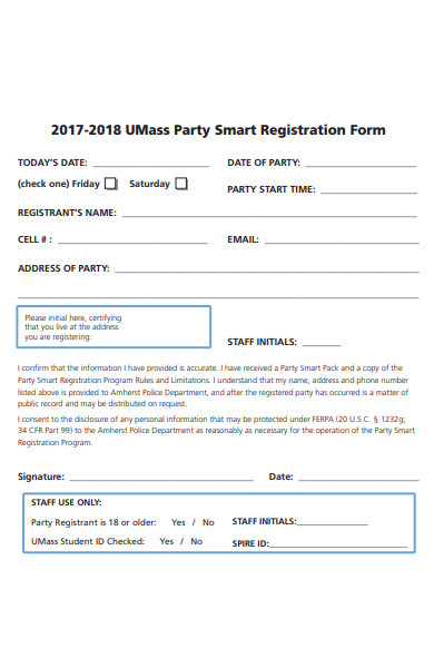 party smart registration form