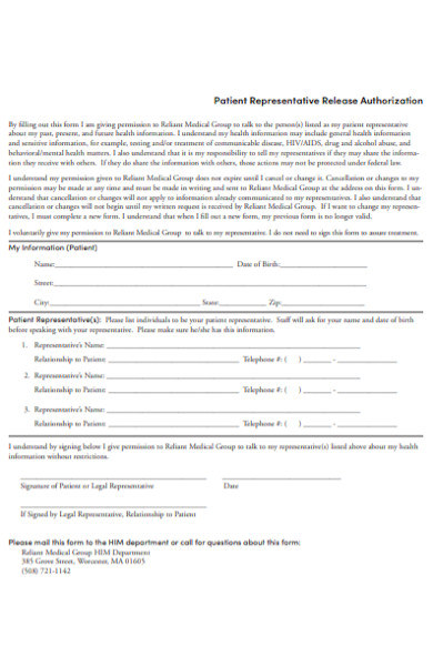 patient representative release form