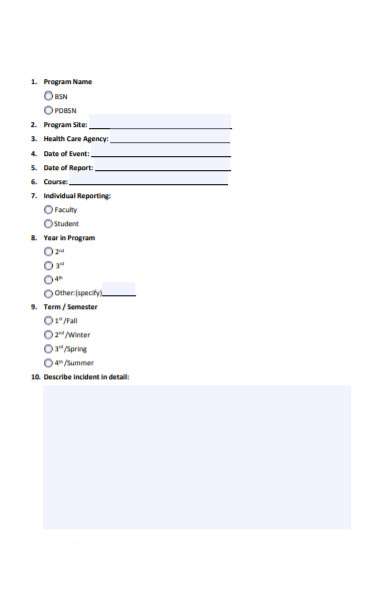 patient safety incident report forms