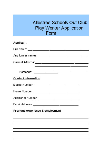 play worker application form