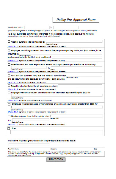 policy pre approval form