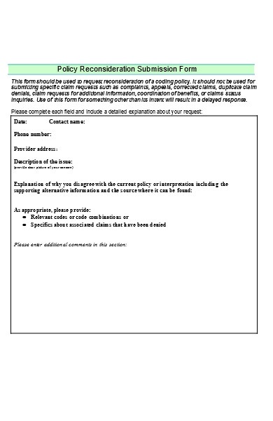 policy reconsideration submission form
