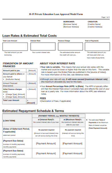 private education loan approval model form