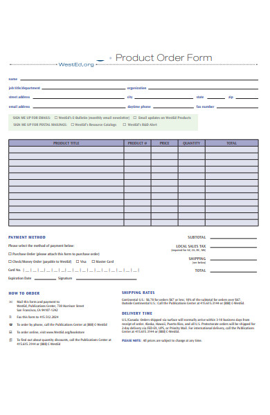 product order form