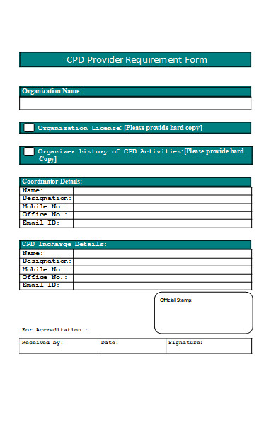 provider requirement form