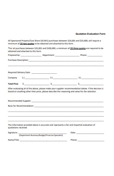 quotation evaluation form