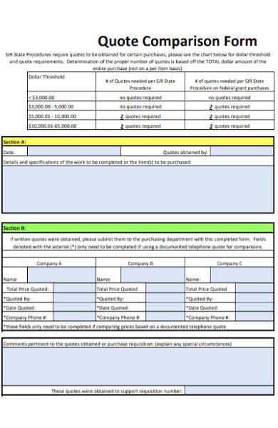 quote comparison form