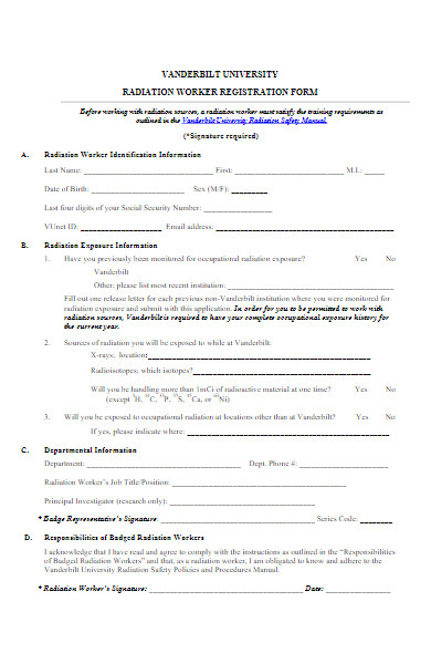 radiation worker registration form