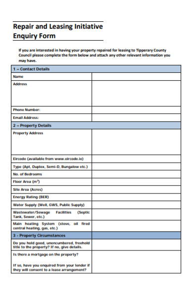 repair and leasing initiative inquiry form