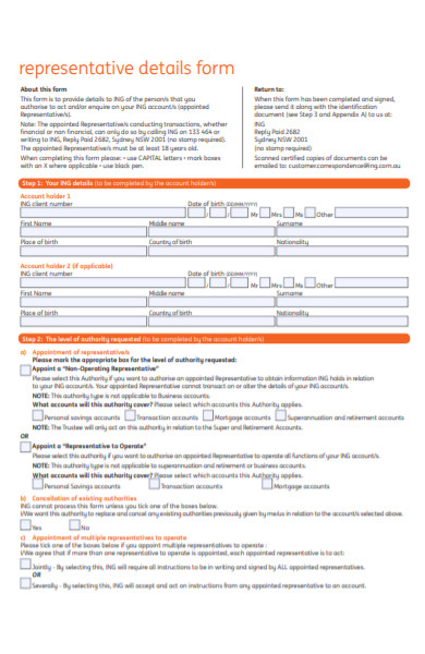 representative details form