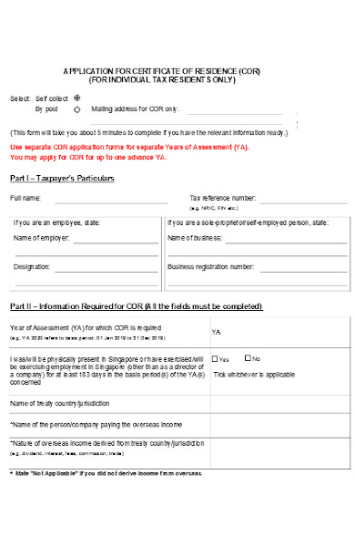 residence certificate form