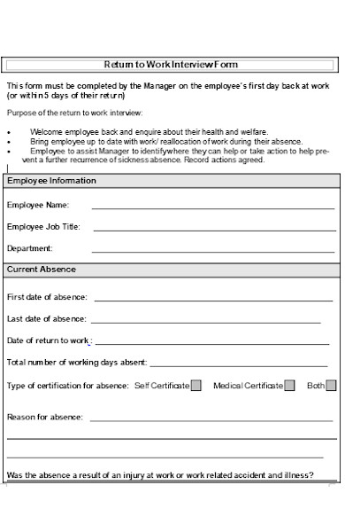 return to work interview form