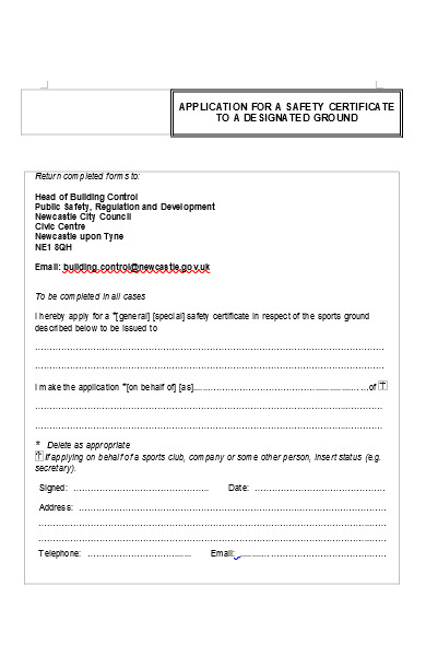 safety certificate form