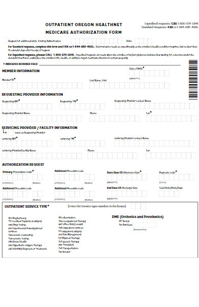 sample medicare authorization form