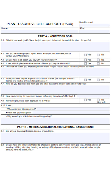 self support plan form