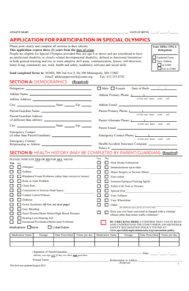special athlete form