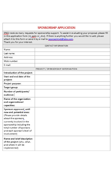 sponsorship application form