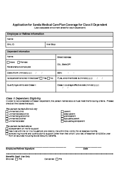 standard medcare application form