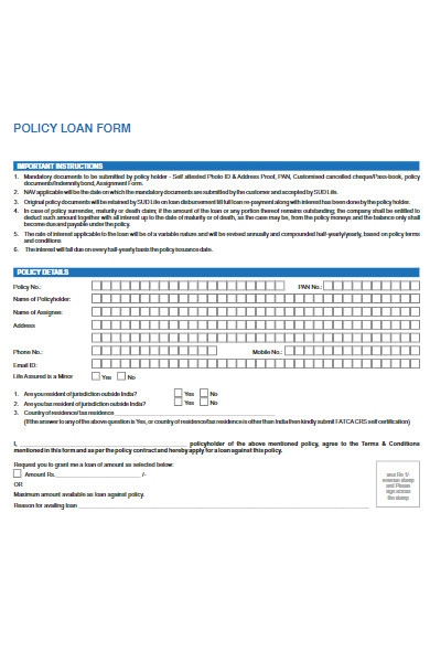 standard policy loan form