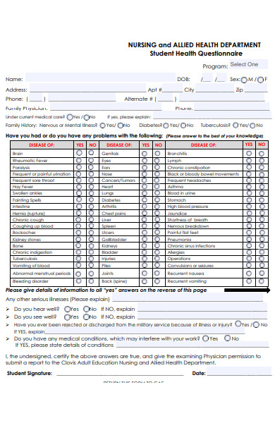 student health requirements form 