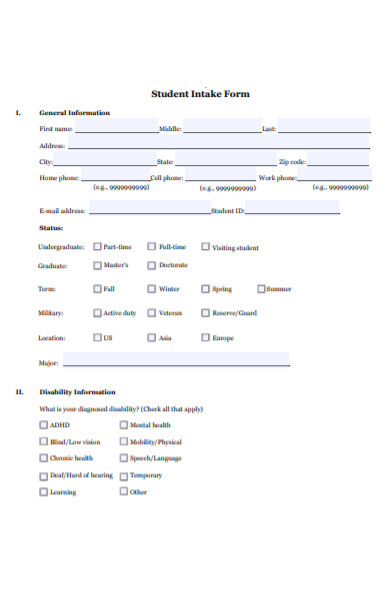 student intake form