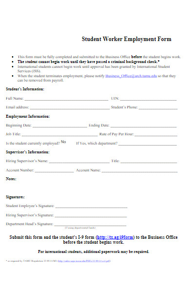 student worker employment form