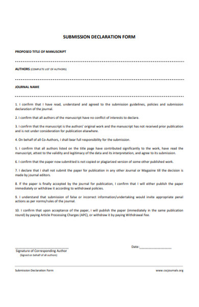 submission declaration form