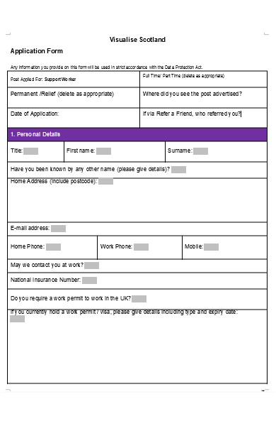 support worker application form