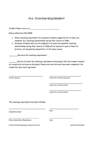 teaching requirement form