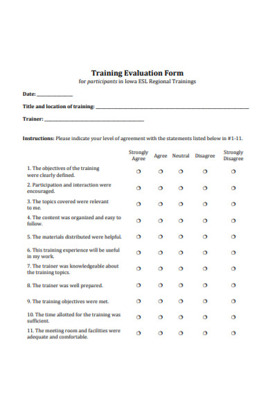 training evaluation form