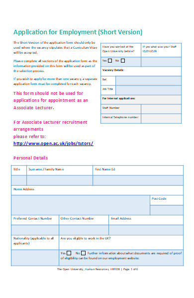 university application for employment