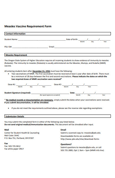 vaccine requirement form