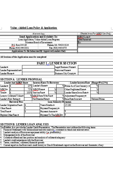 value added loan policy form