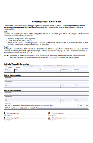 vehicle bill of sale form