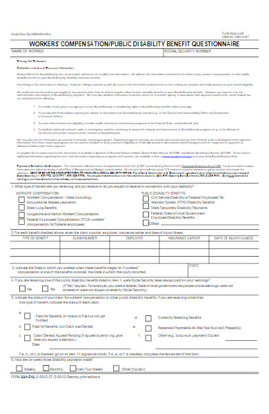 workers disability questionnaire form