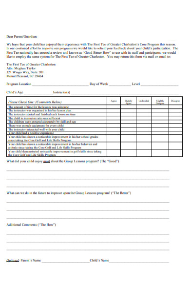 youth camp evaluation form
