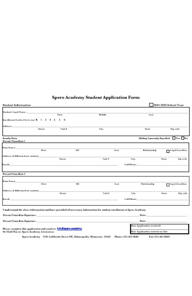 academy student application form