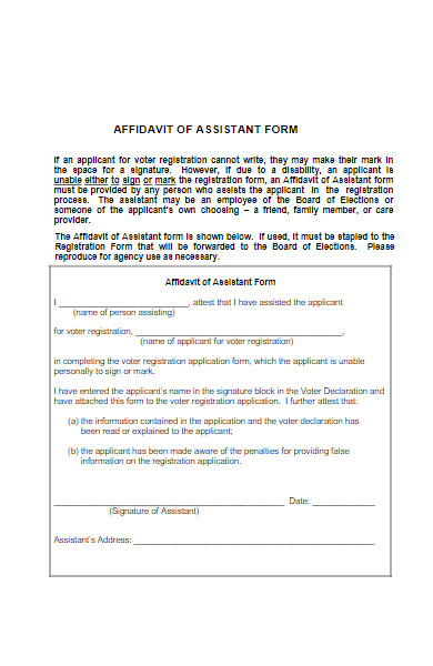 affidavit of assistant form