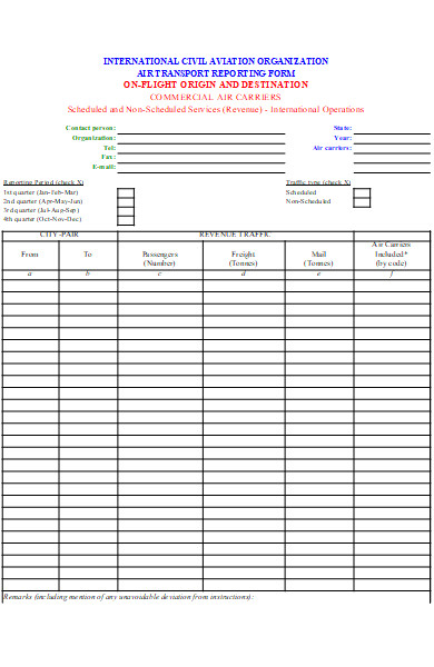 air transport reporting form
