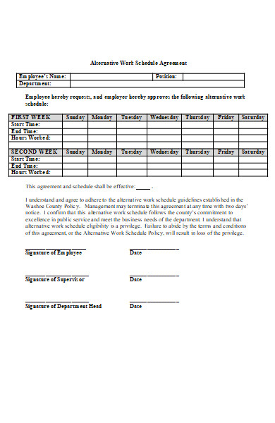 alternative work schedule agreement form