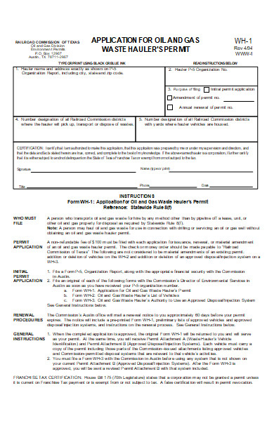 application form for oil and gas waste permit