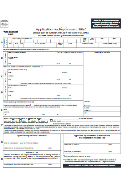 application form for replacement title