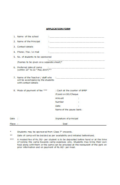 application form for restaurants