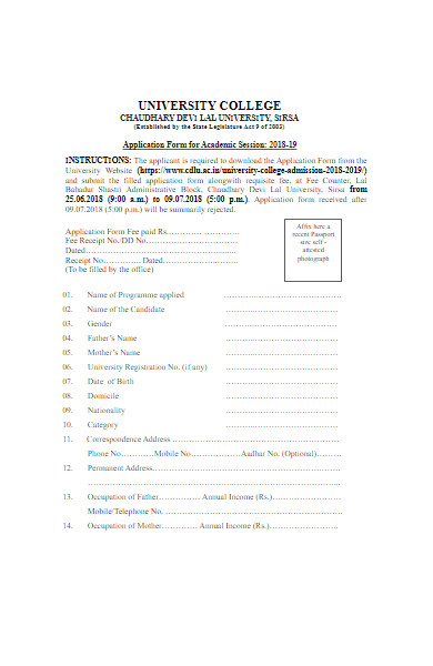 application form for academic session