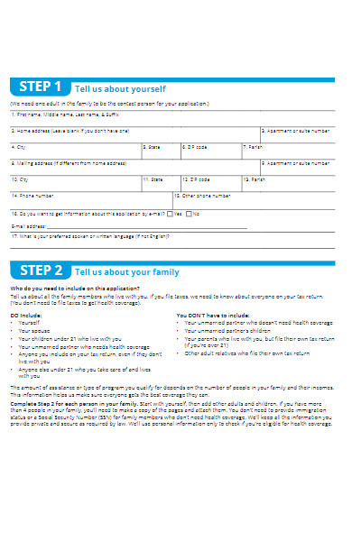 application form for health coverage