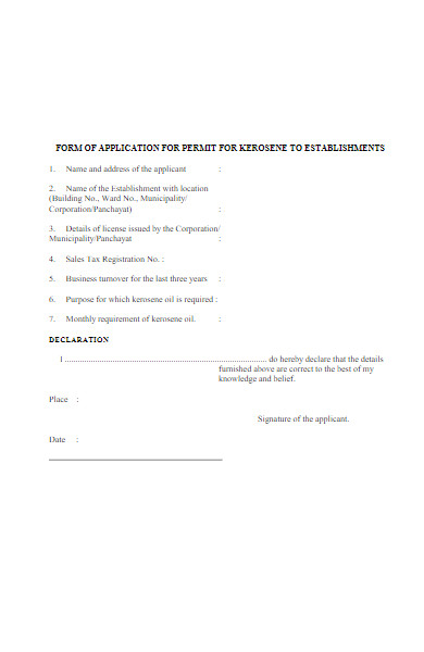 application form for kerosene permit