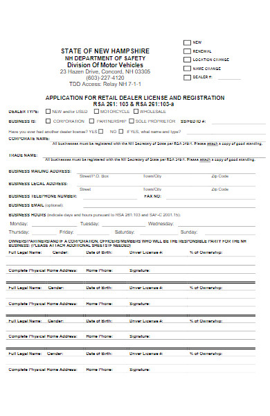 application form for retail dealer license