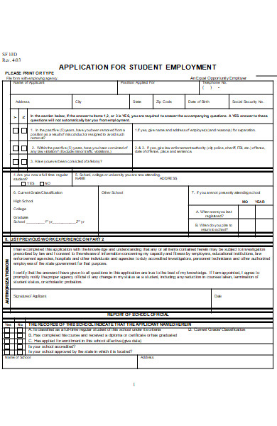 application form for student employment